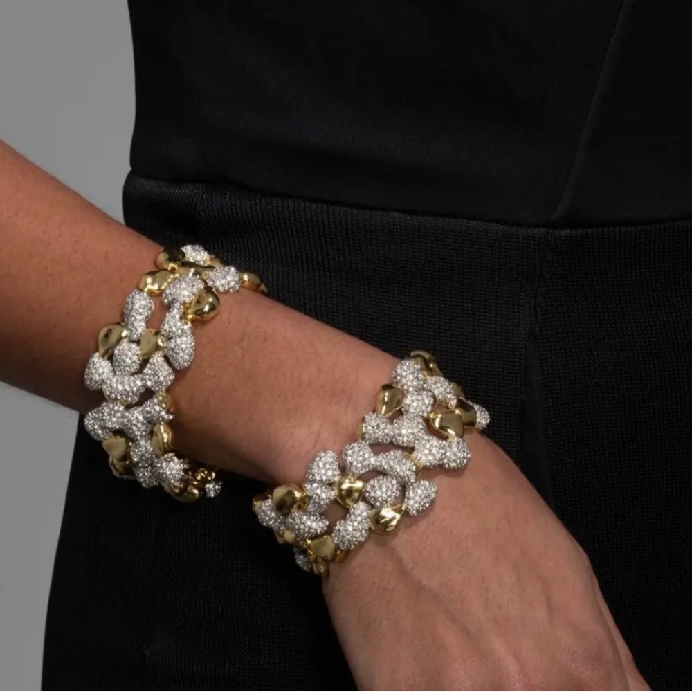 Alexis Bittar Gold and Crystal Pavé Linked Open Cuff Braceletz - Picture 7 of 13